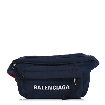 Balenciaga Sport Nylon Logo Embroidered Small Wheel Beltpack Navy Blue Red 1 of 5