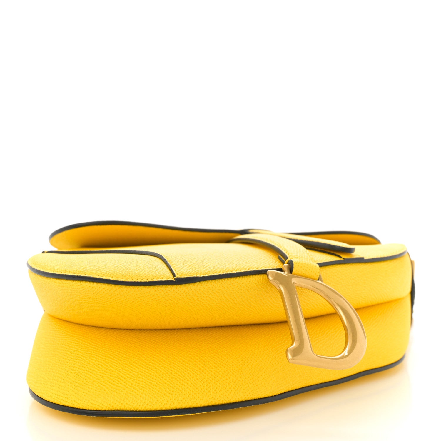 Christian Dior Grained Calfskin Saddle Bag With Strap Yellow