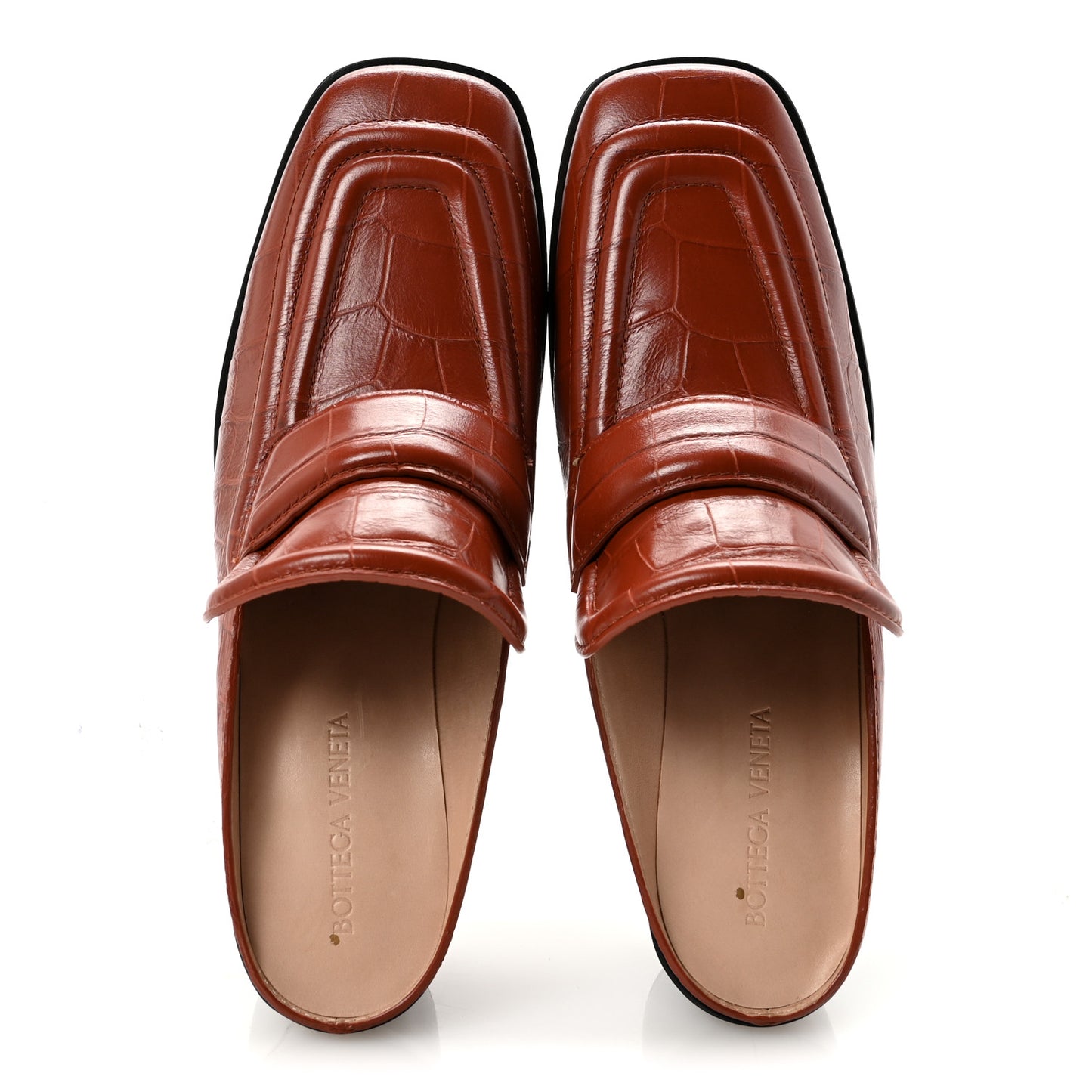 Calfskin Alligator Embossed Mules 36.5 Rust
