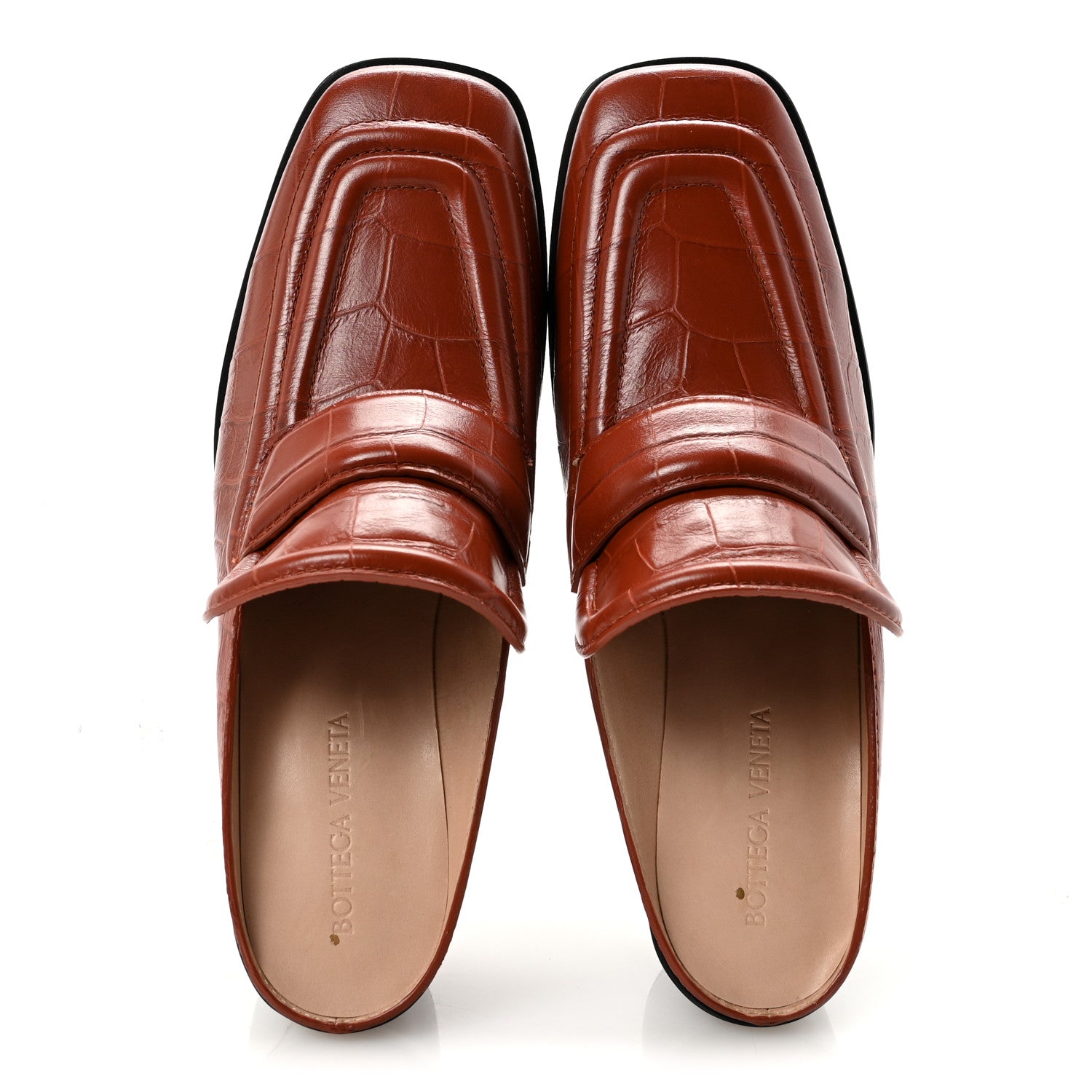Bottega Veneta Calfskin Alligator Embossed Mules 36.5 Rust 2 of 9