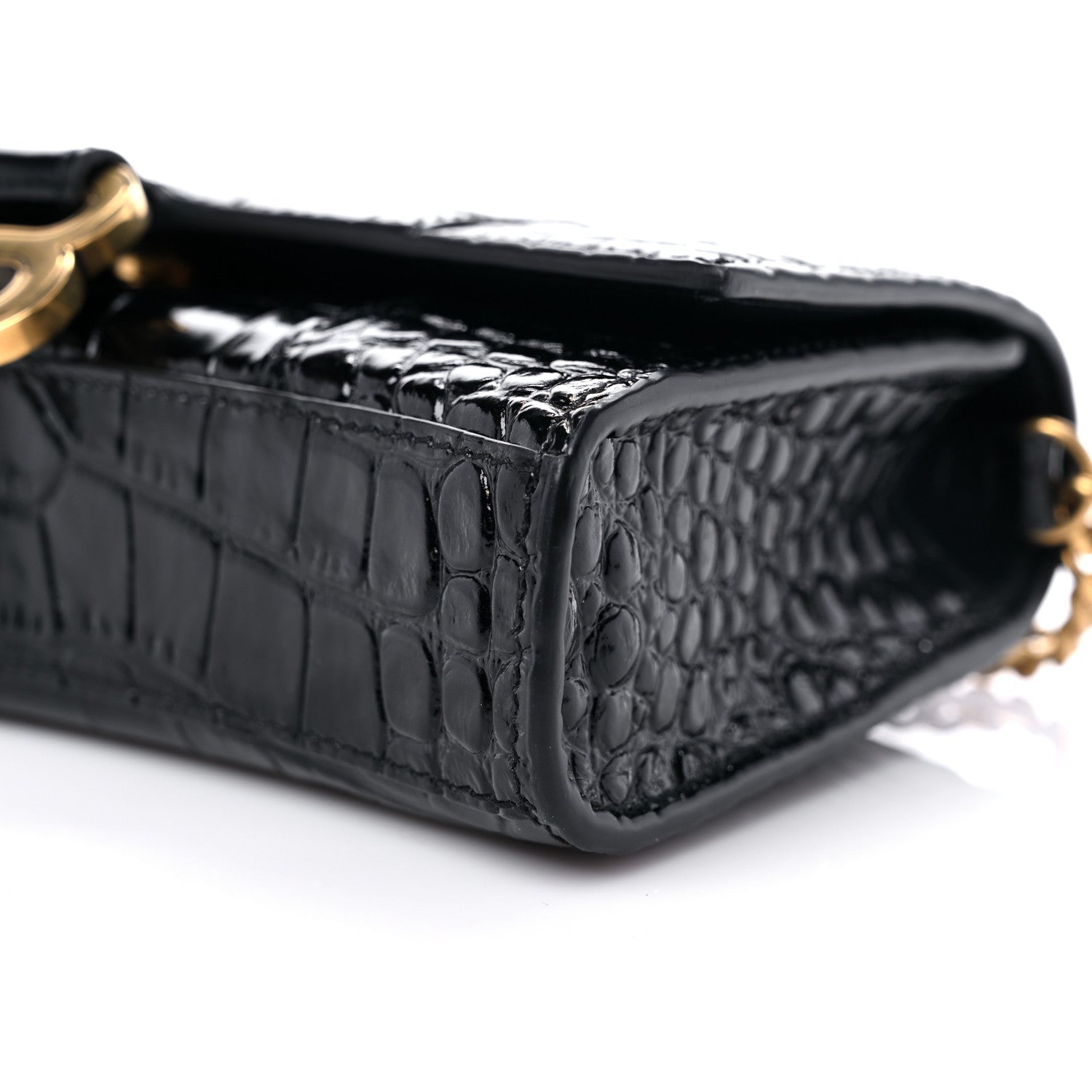 Balenciaga Shiny Calfskin Crocodile Embossed Hourglass Chain Bag Black 7 of 10