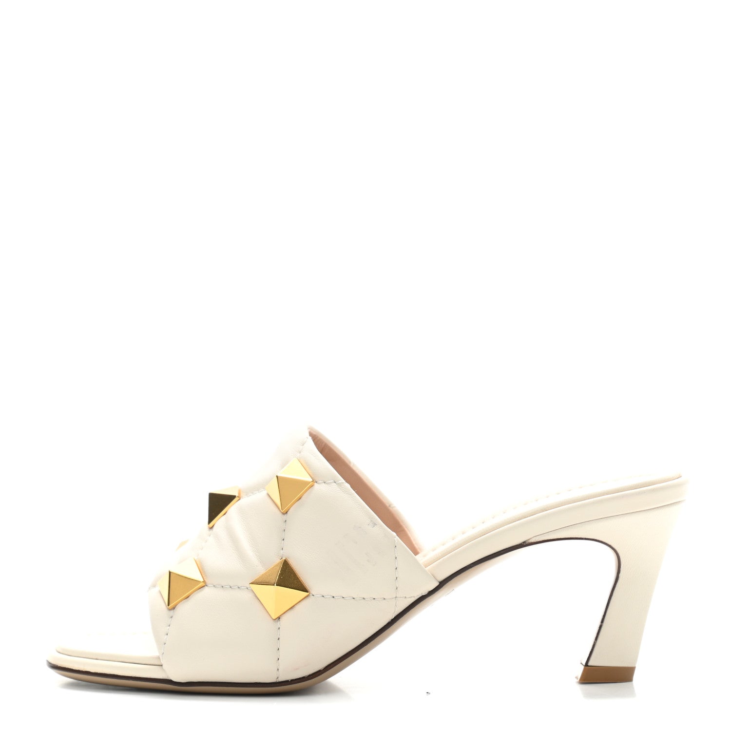 Valentino Garavani Nappa Quilted Roman Stud 65mm Slide Sandals 36.5 Light Ivory 1 of 7