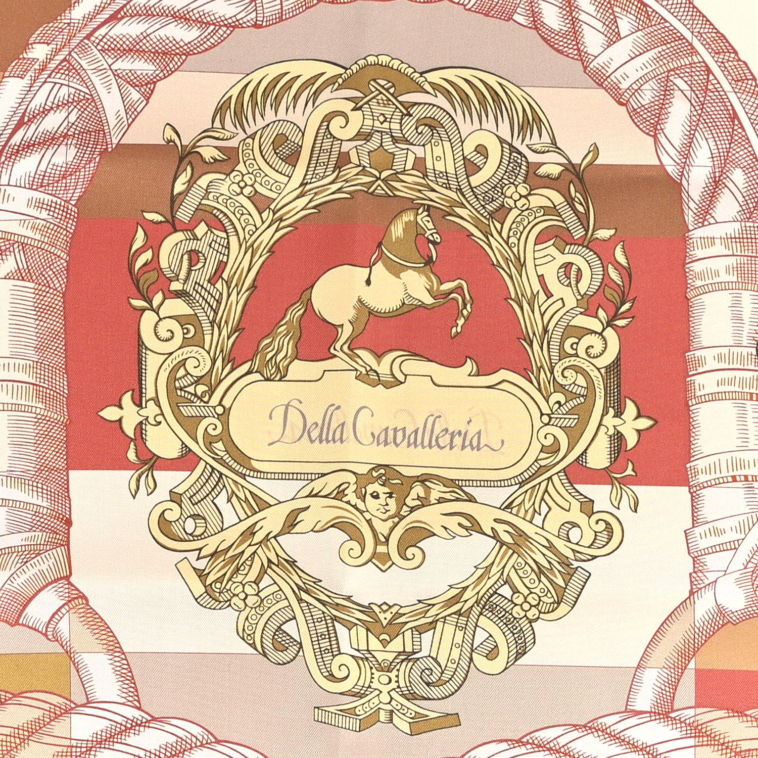 Hermes Silk Double Face Della Cavalleria Fine Scarf 90 White Rose Orange 2 of 6