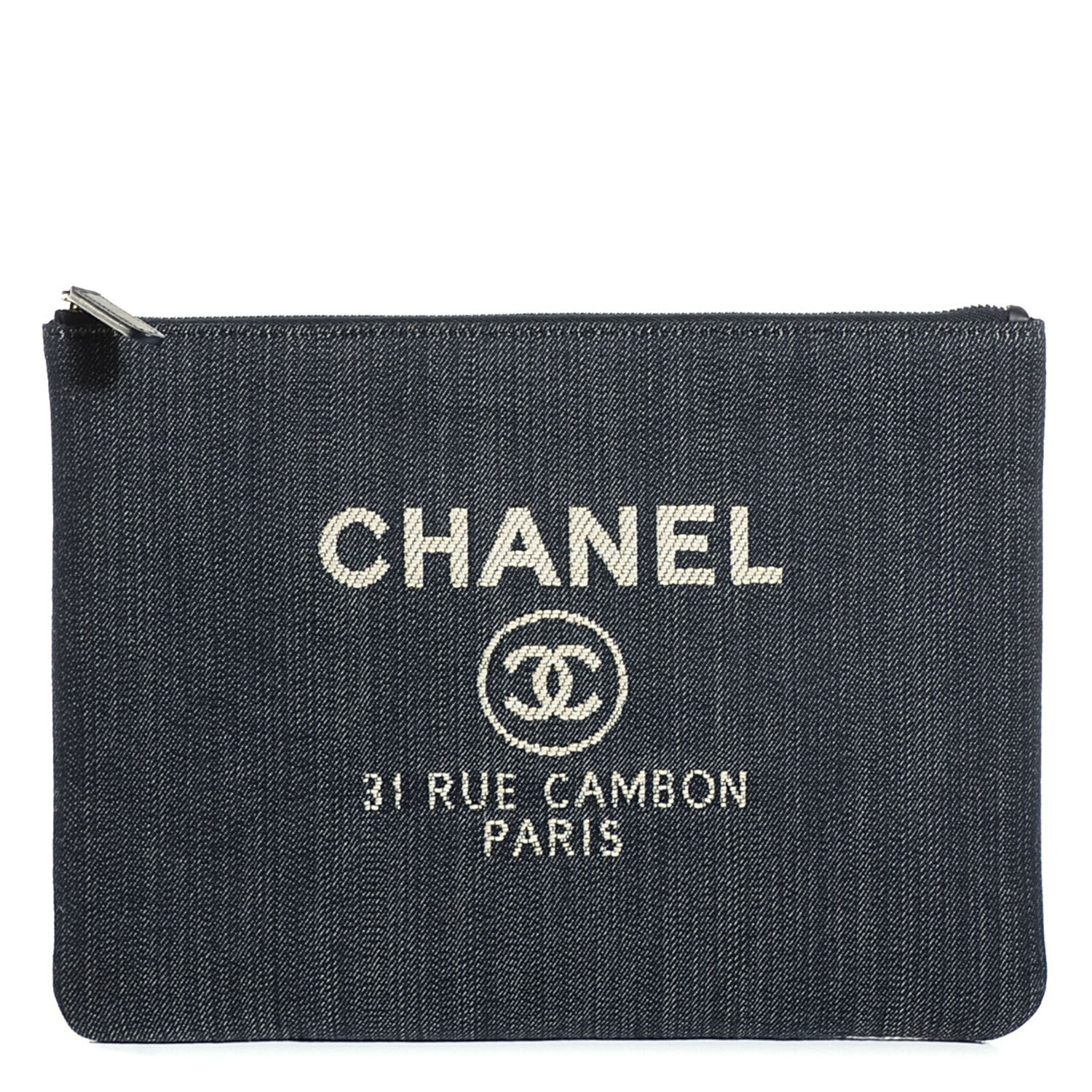 Chanel Canvas Large Deauville Pouch Clutch Blue 1 of 8