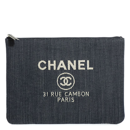 Chanel Canvas Large Deauville Pouch Clutch Blue 1 of 8