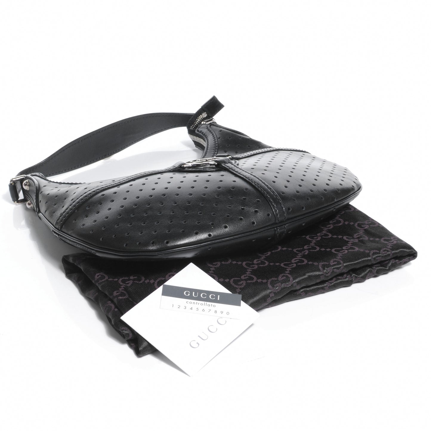 Leather Perforated Reins Hobo Black