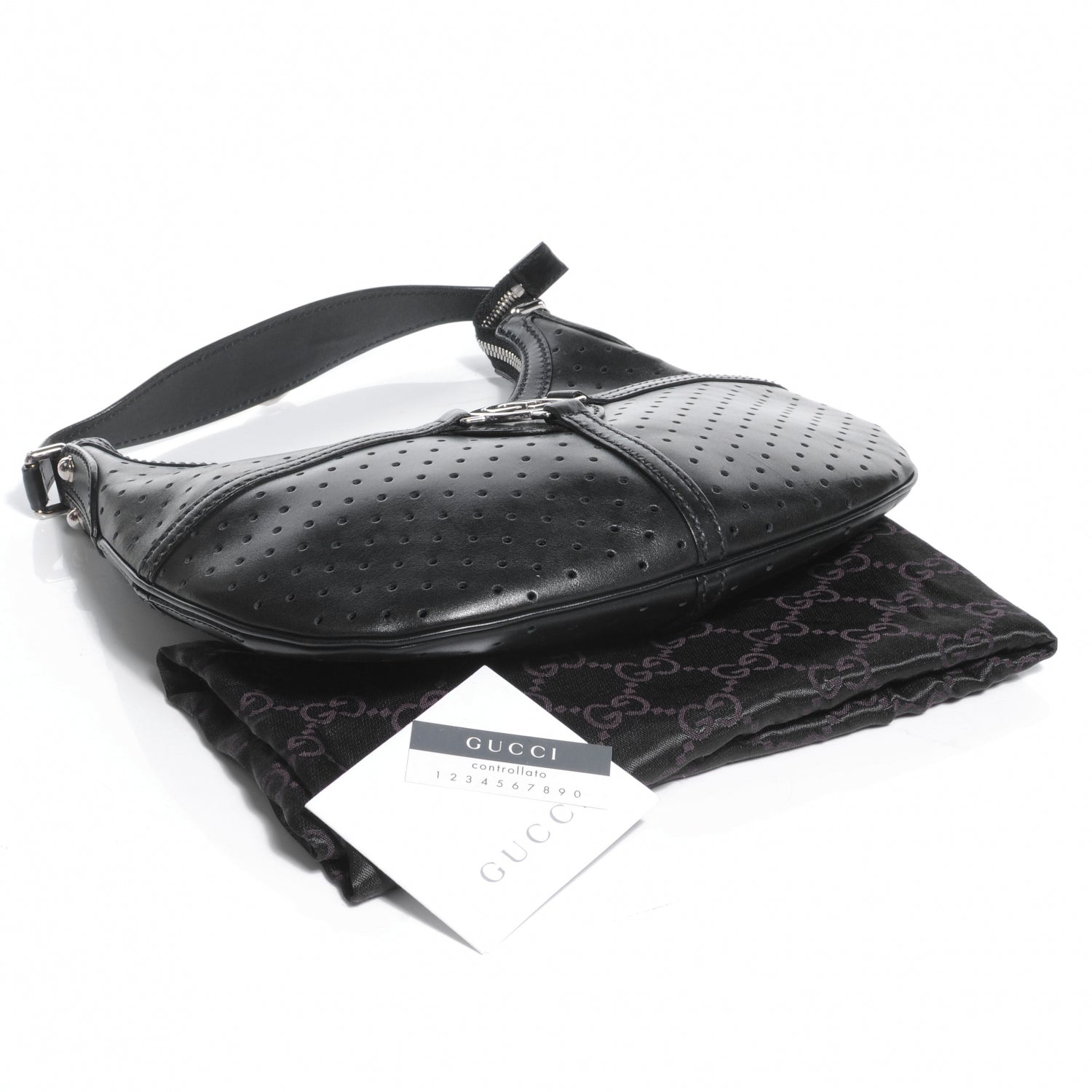 Gucci Leather Perforated Reins Hobo Black 4 of 7