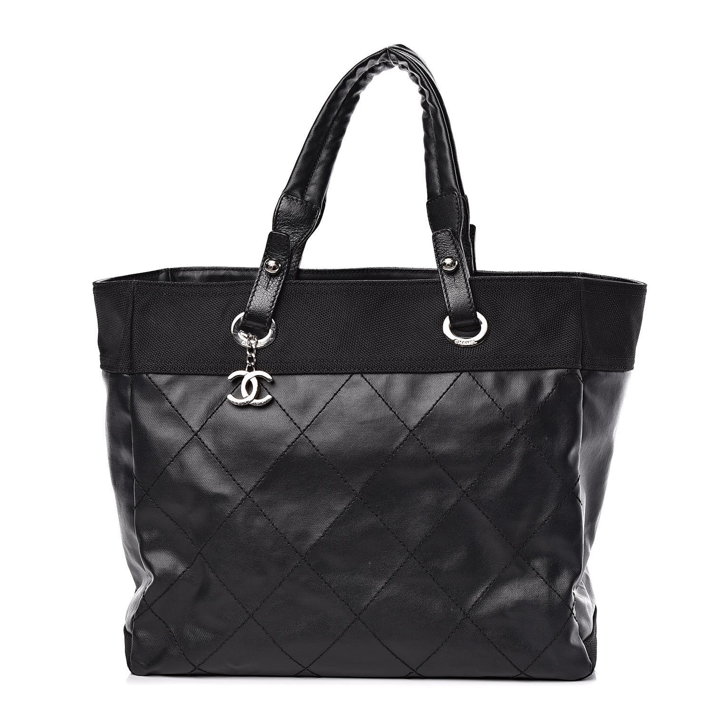 Coated Canvas Large Paris Biarritz Tote Black
