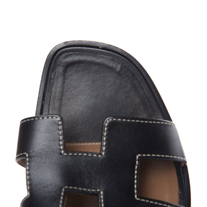 Hermes Box Calfskin Oran Sandals 37 Black 8 of 10