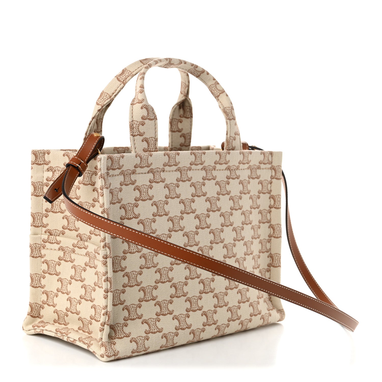 Celine Canvas Calfskin Triomphe Print Small Cabas Thais White 3 of 9