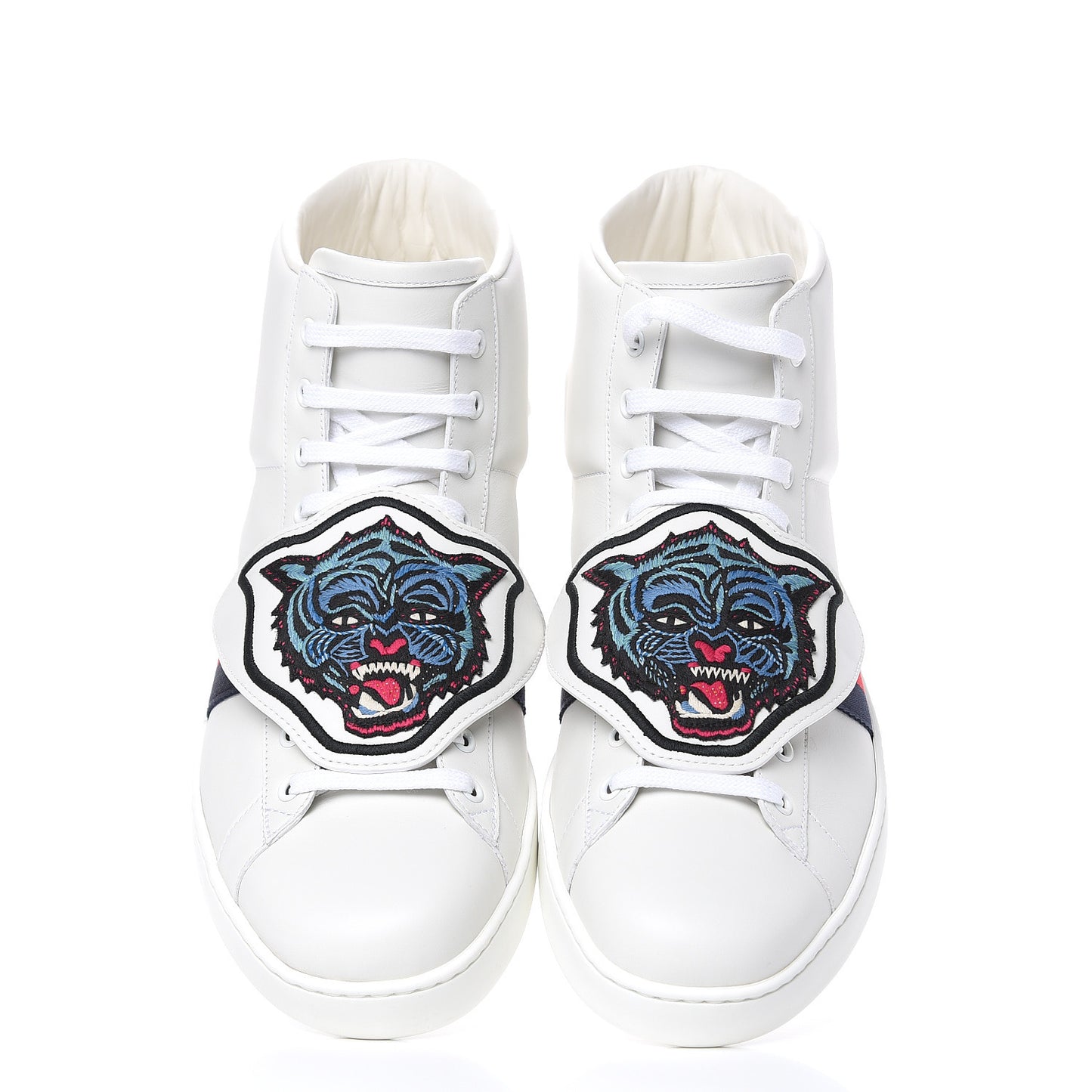 Calfskin Ayers Embroidered Web Mens Ace Removable Patches High Top Sneakers 13 White