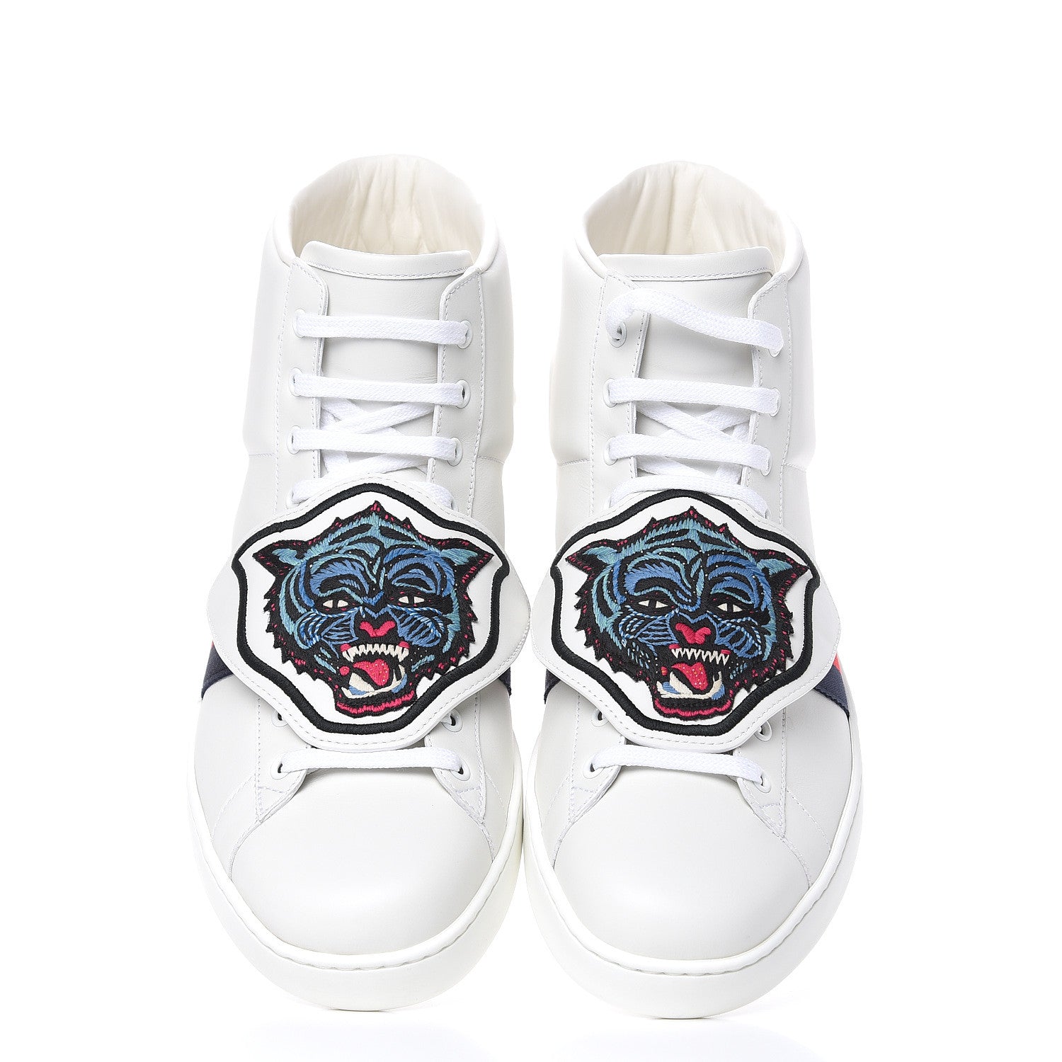 Gucci Calfskin Ayers Embroidered Web Mens Ace Removable Patches High Top Sneakers 13 White 6 of 12