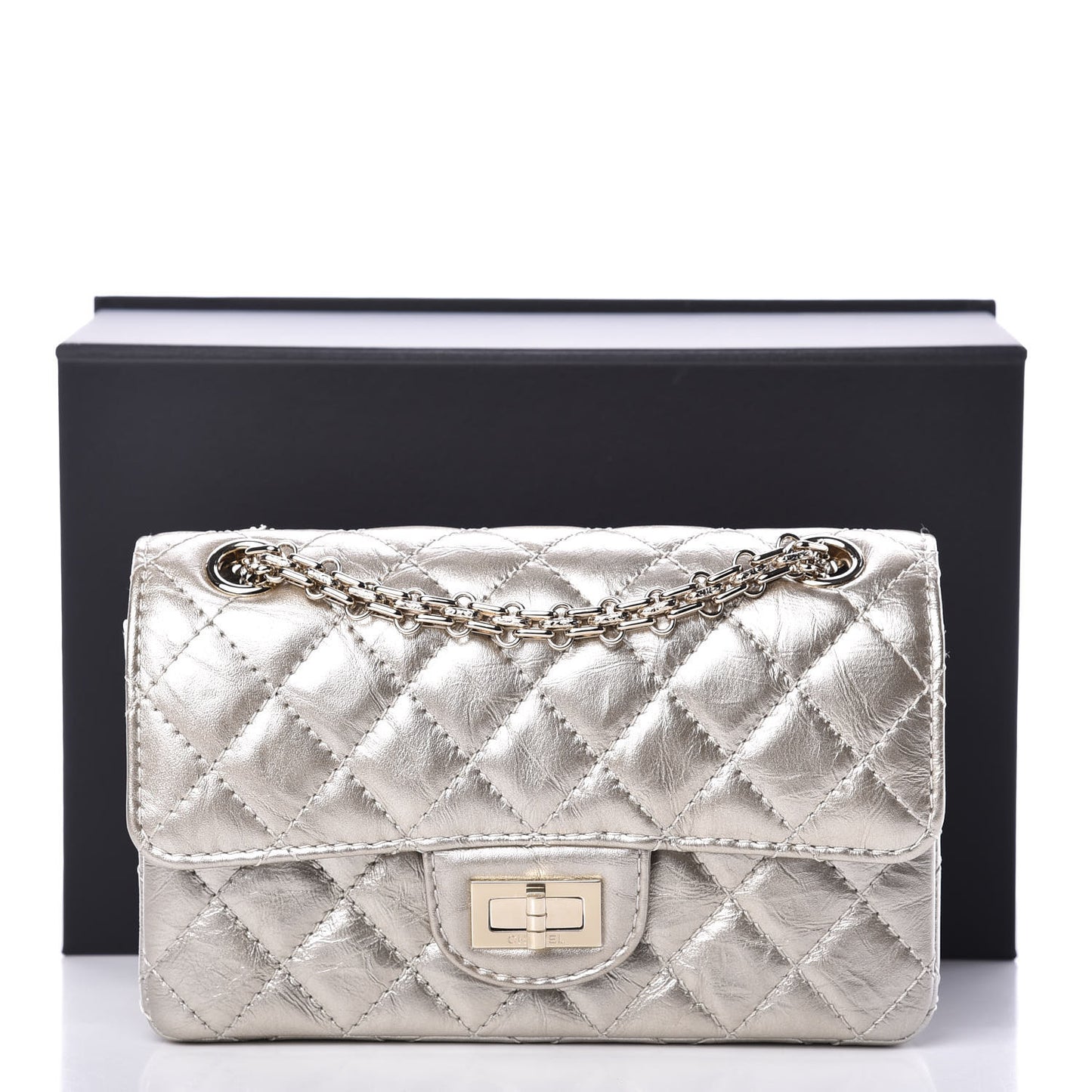 Aged Calfskin Quilted 2.55 Reissue Mini Flap Silver