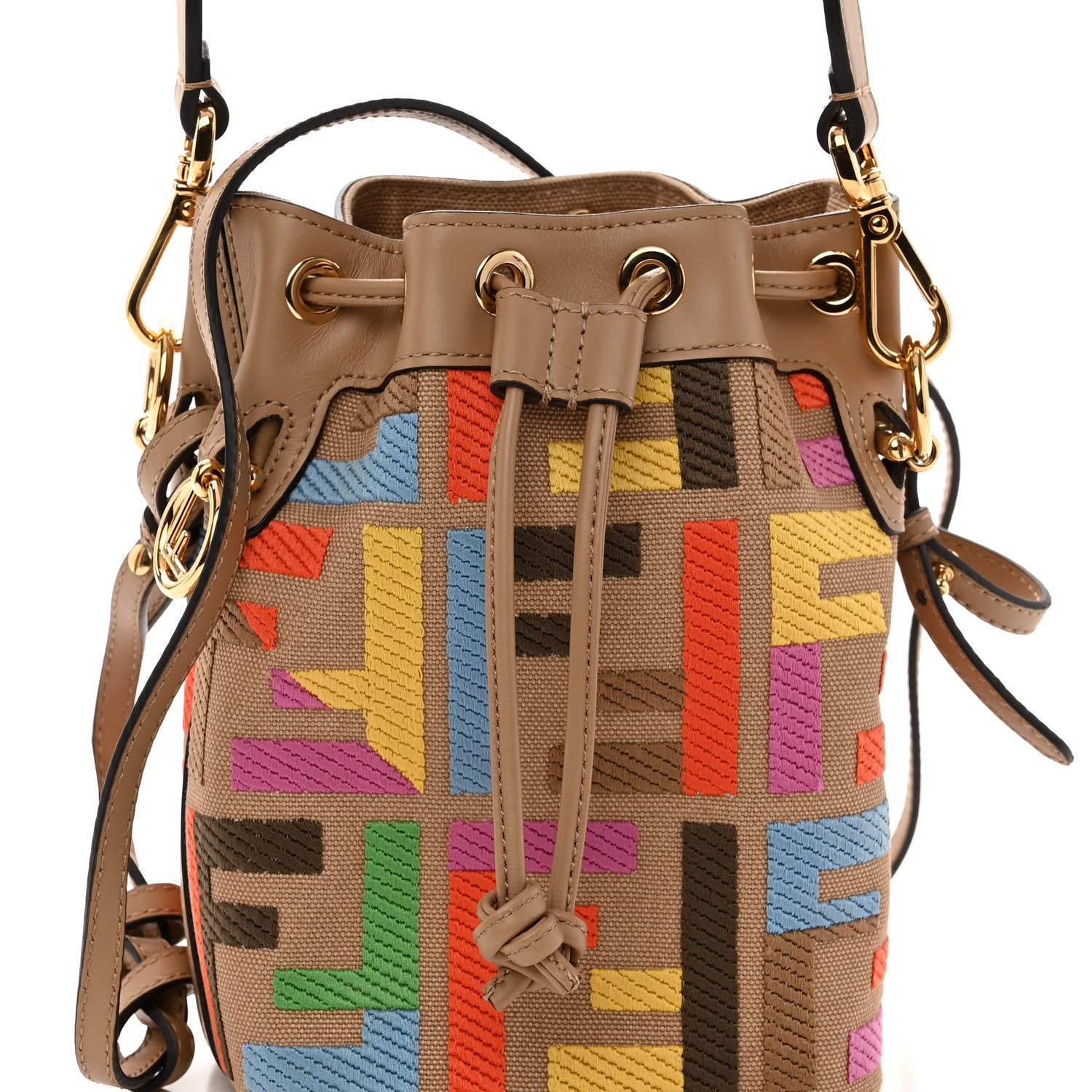 Fendi Canvas Vitello King F is Fendi FF Multicolor Embroidered Mini Mon Tresor Bucket Bag Multicolor Cuoio 8 of 10