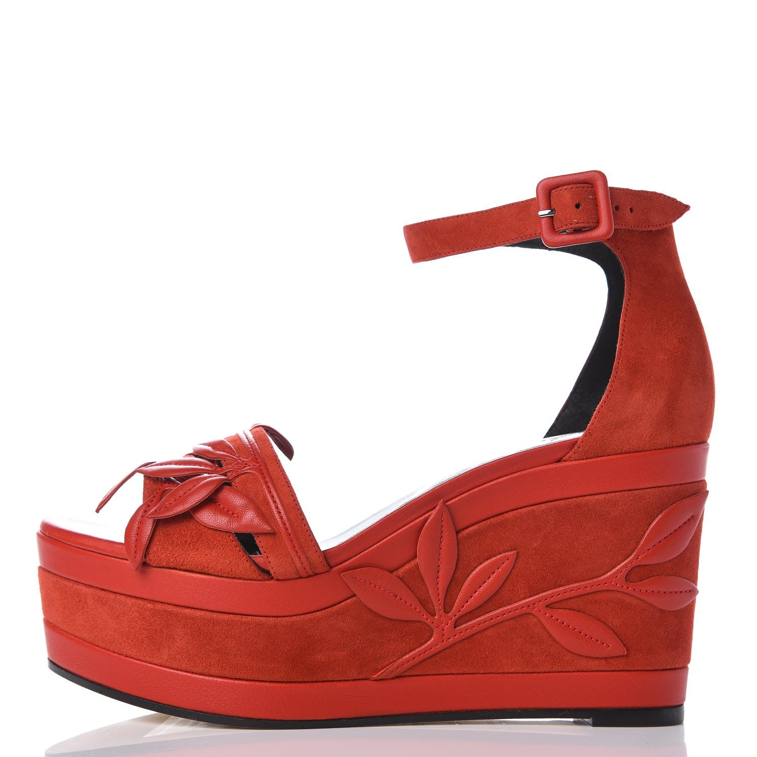 Hermes Suede Goatskin Mambo Wedge Sandals 36.5 Jasper Rouge 1 of 9