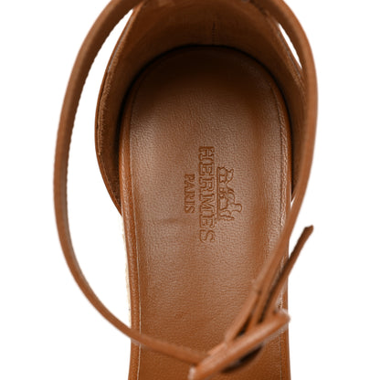 Hermes Goatskin Elda Espadrille Wedge Sandals 37 Natural 7 of 9
