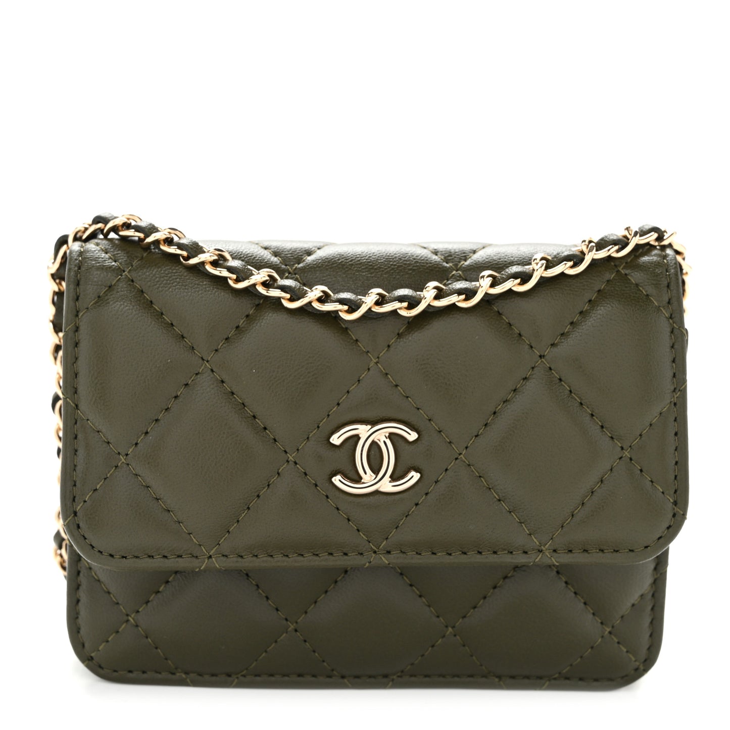 Lambskin Quilted Clutch With Chain Green