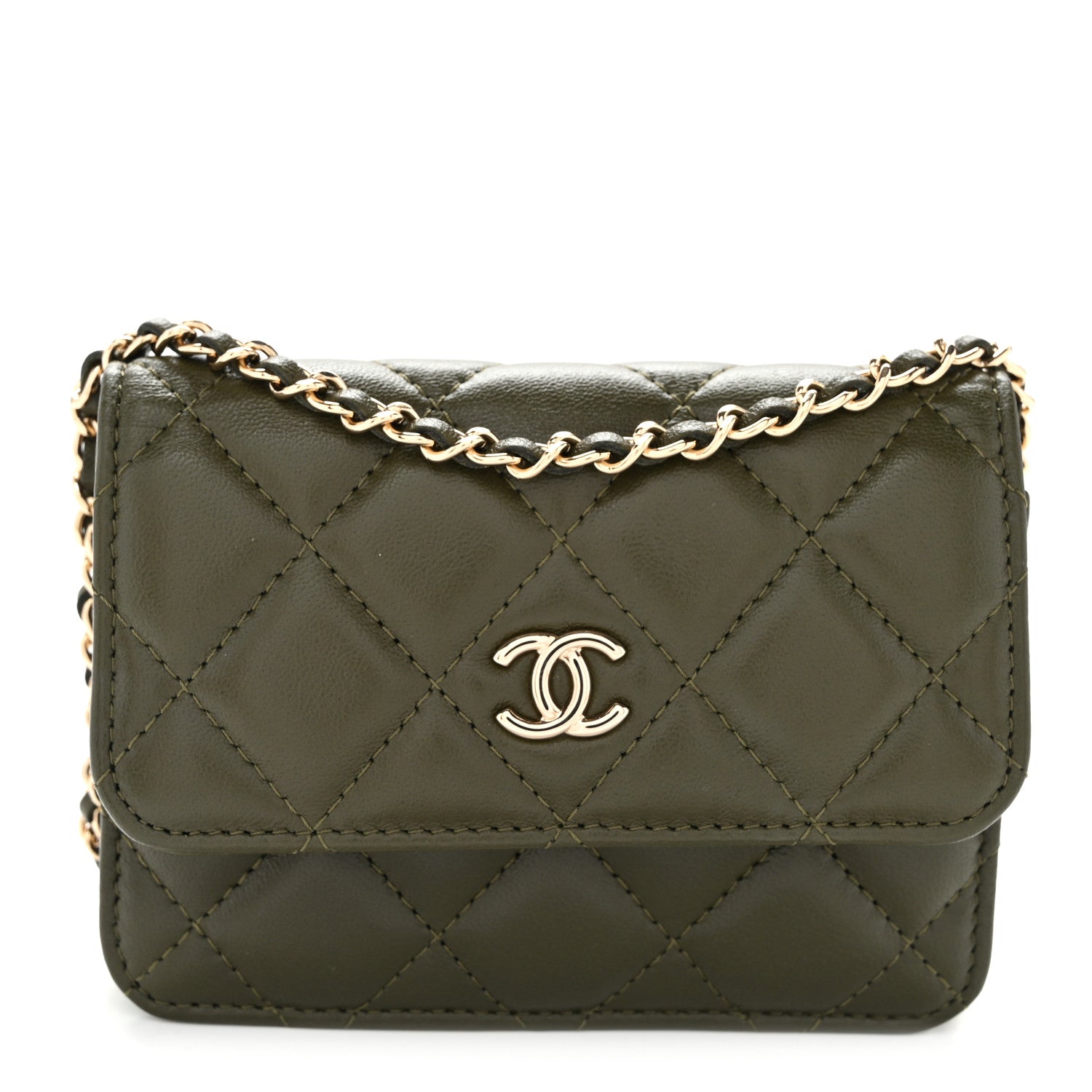 Chanel Lambskin Quilted Clutch With Chain Green 1 of 11