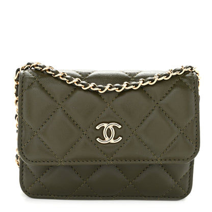 Chanel Lambskin Quilted Clutch With Chain Green 1 of 11