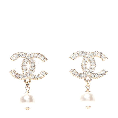 Chanel Crystal Pearl CC Drop Earrings Gold 1 of 5