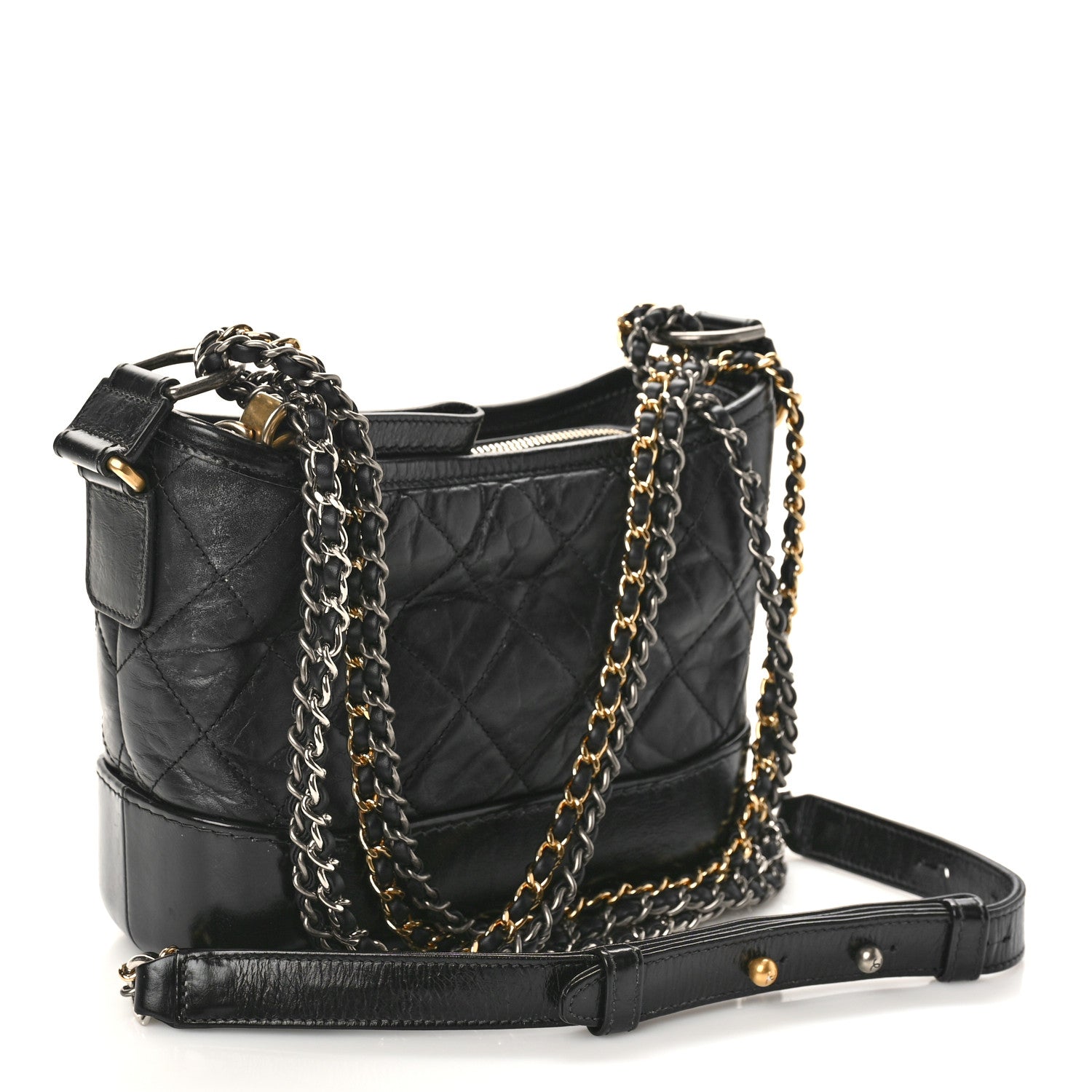 Chanel Aged Calfskin Quilted Small Gabrielle Hobo Black 2 of 9