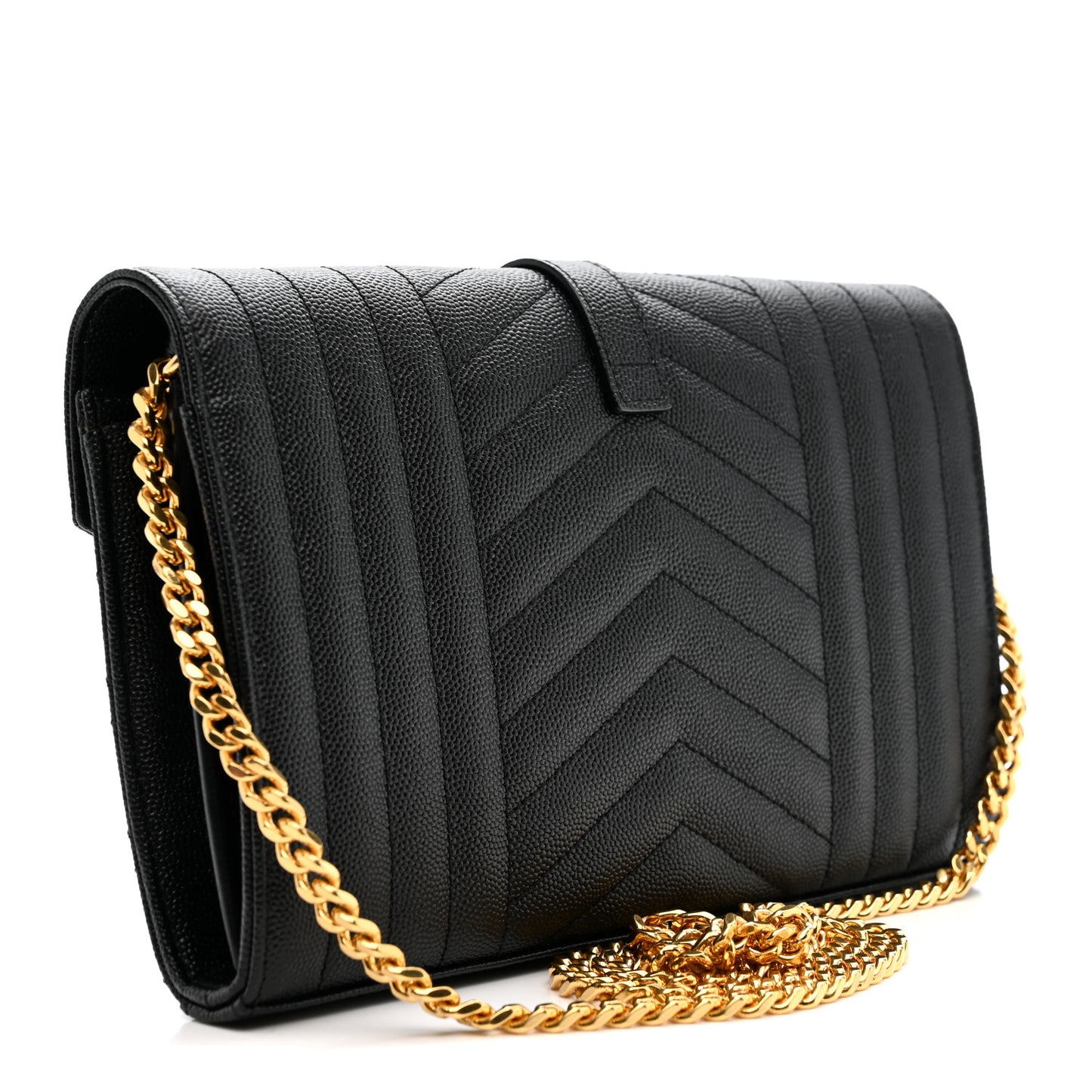 Grain De Poudre Mixed Matelasse Triquilt Monogram Chain Wallet Black
