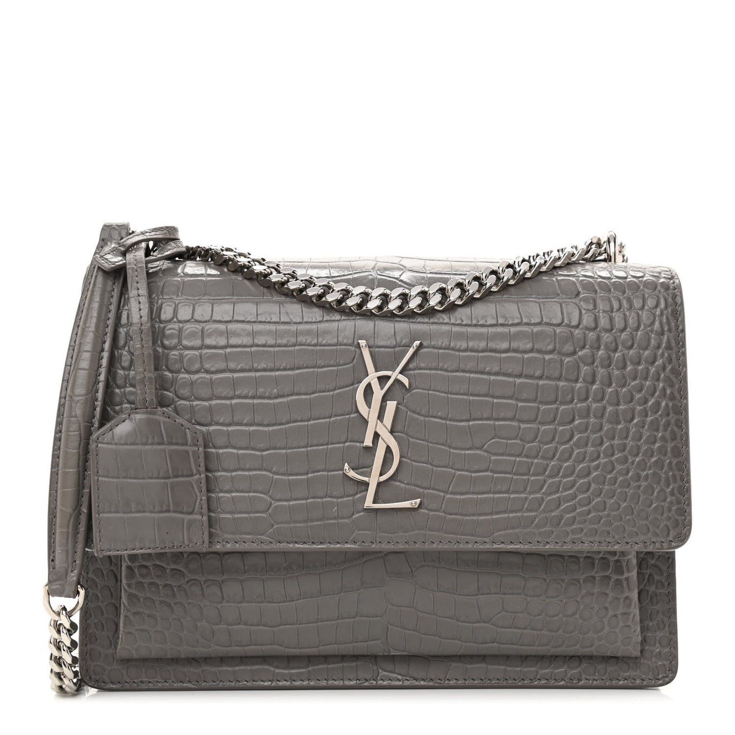 Calfskin Crocodile Embossed Medium Monogram Sunset Fog