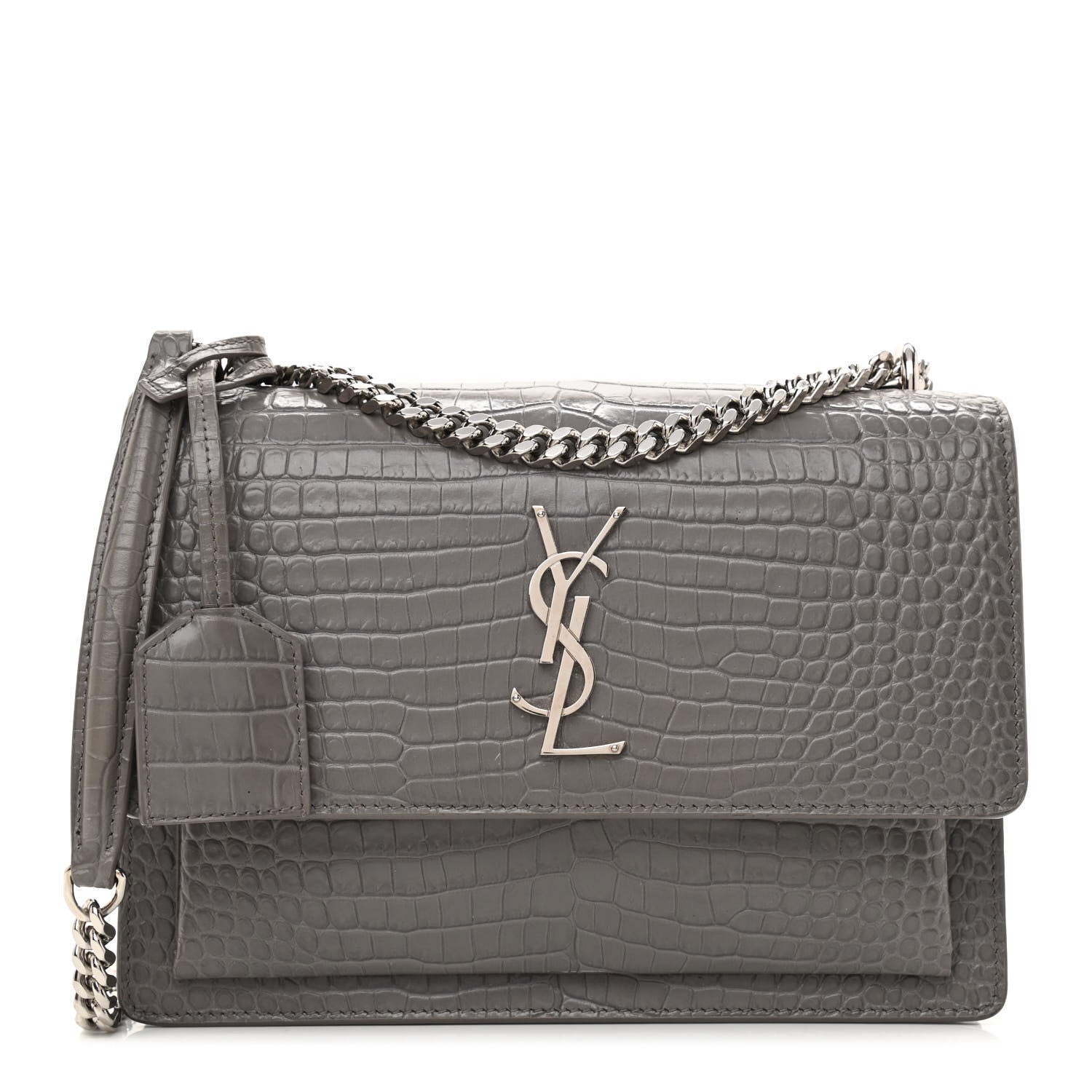 Saint Laurent Calfskin Crocodile Embossed Medium Monogram Sunset Fog 1 of 12
