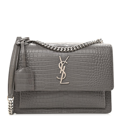 Saint Laurent Calfskin Crocodile Embossed Medium Monogram Sunset Fog 1 of 12