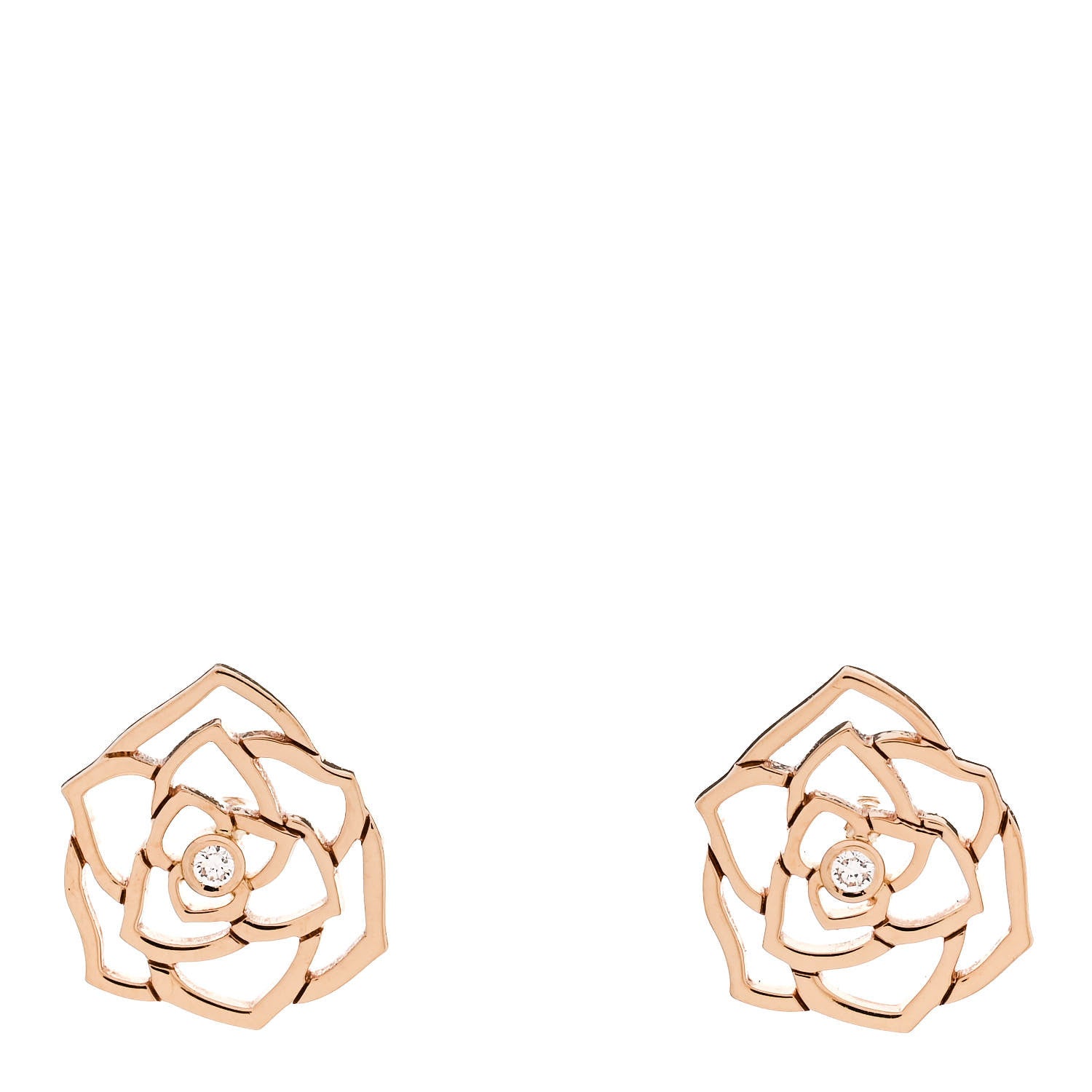 Piaget 18K Rose Gold Diamond Open Rose Earrings 1 of 5