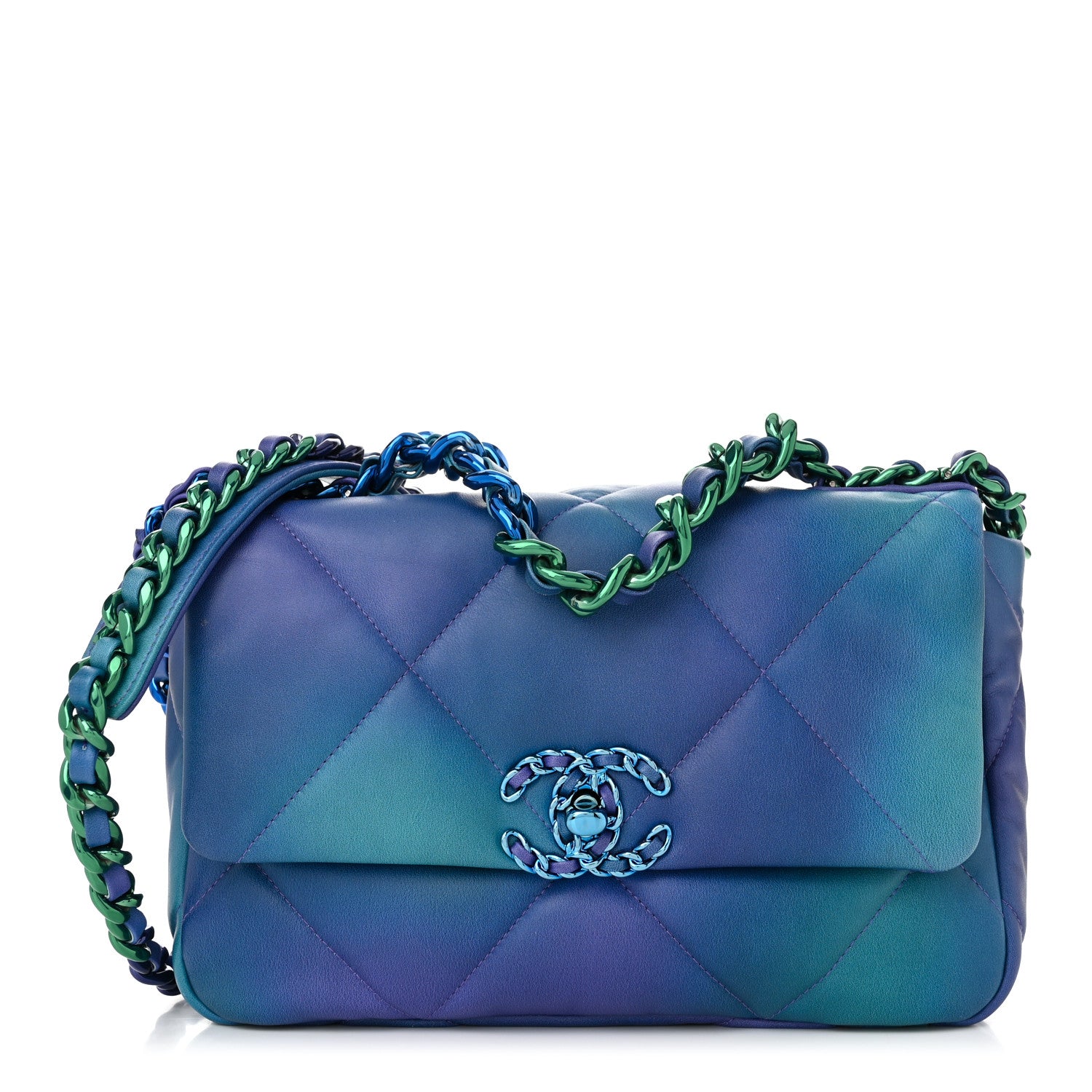 Chanel Tie Dye Calfskin Quilted Medium Chanel 19 Flap Blue Purple 1 of 10