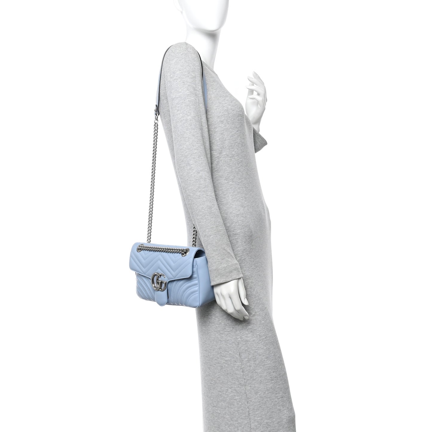 Calfskin Matelasse Small GG Marmont Shoulder Bag Porcelain Light Blue