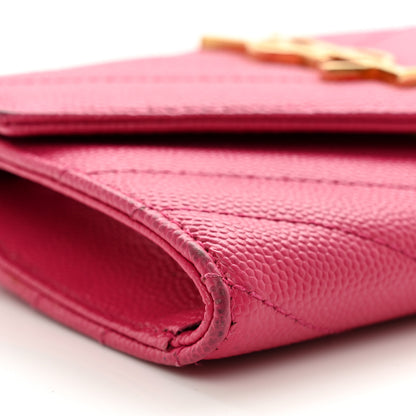 Saint Laurent Grain De Poudre Matelasse Chevron Small Monogram Envelope Wallet Bubblegum 8 of 8