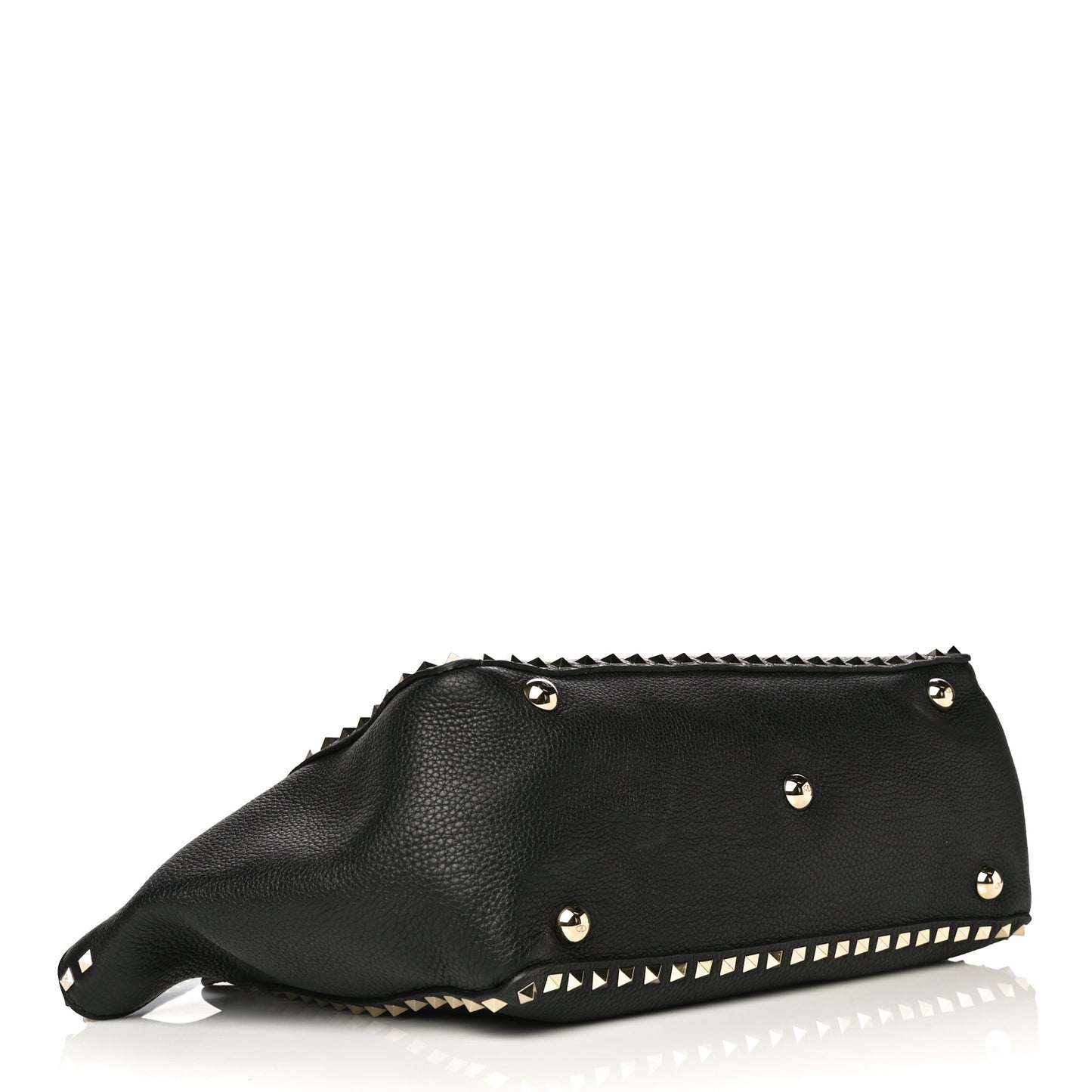 Pebbled Calfskin Medium Rockstud Tote Black