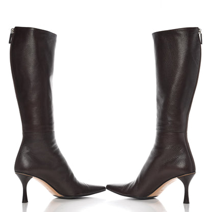 Gucci Grained Calfskin Pointed Toe Knee High Boots 8 Brown 6 of 10