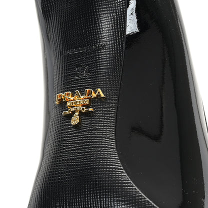 Prada Patent Metal Logo Pumps 34 Black 7 of 9