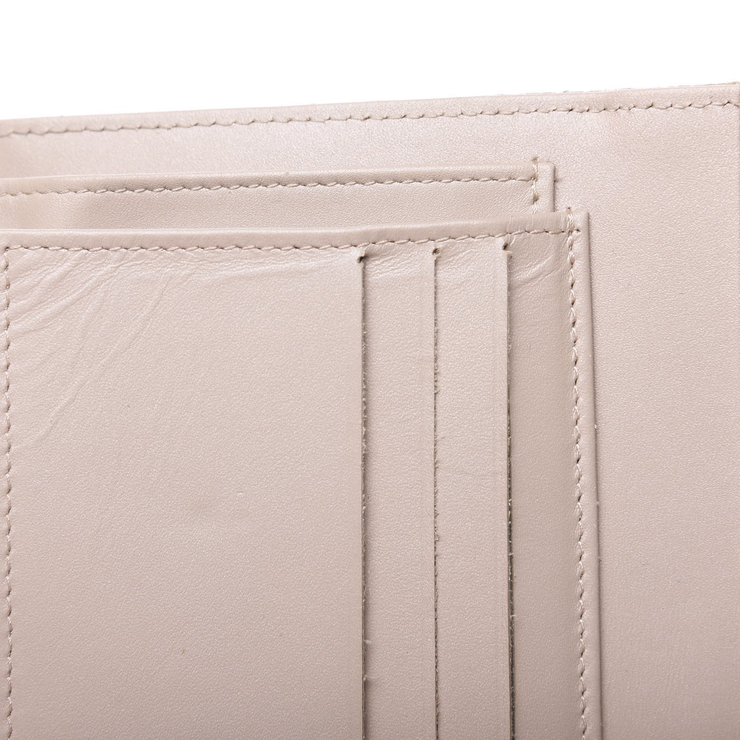 Iridescent Caviar Quilted Flap Card Holder Wallet Beige