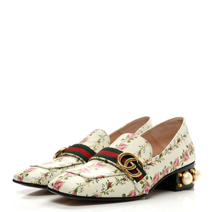 Gucci Calfskin Web Pearl Floral Embellished Peyton Loafer 38 White Multicolor 3 of 9