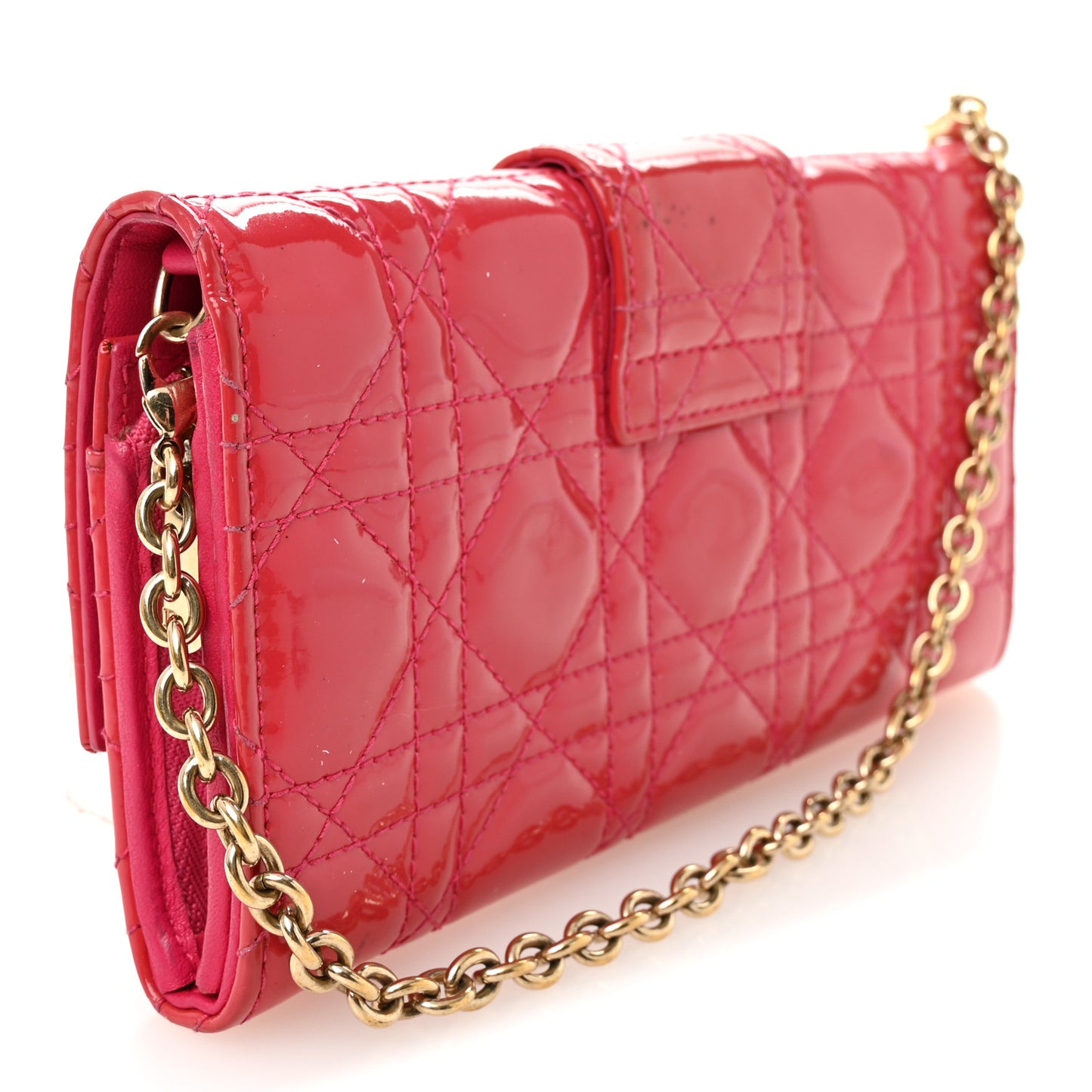Patent Cannage Miss Dior Chain Wallet Fuchsia