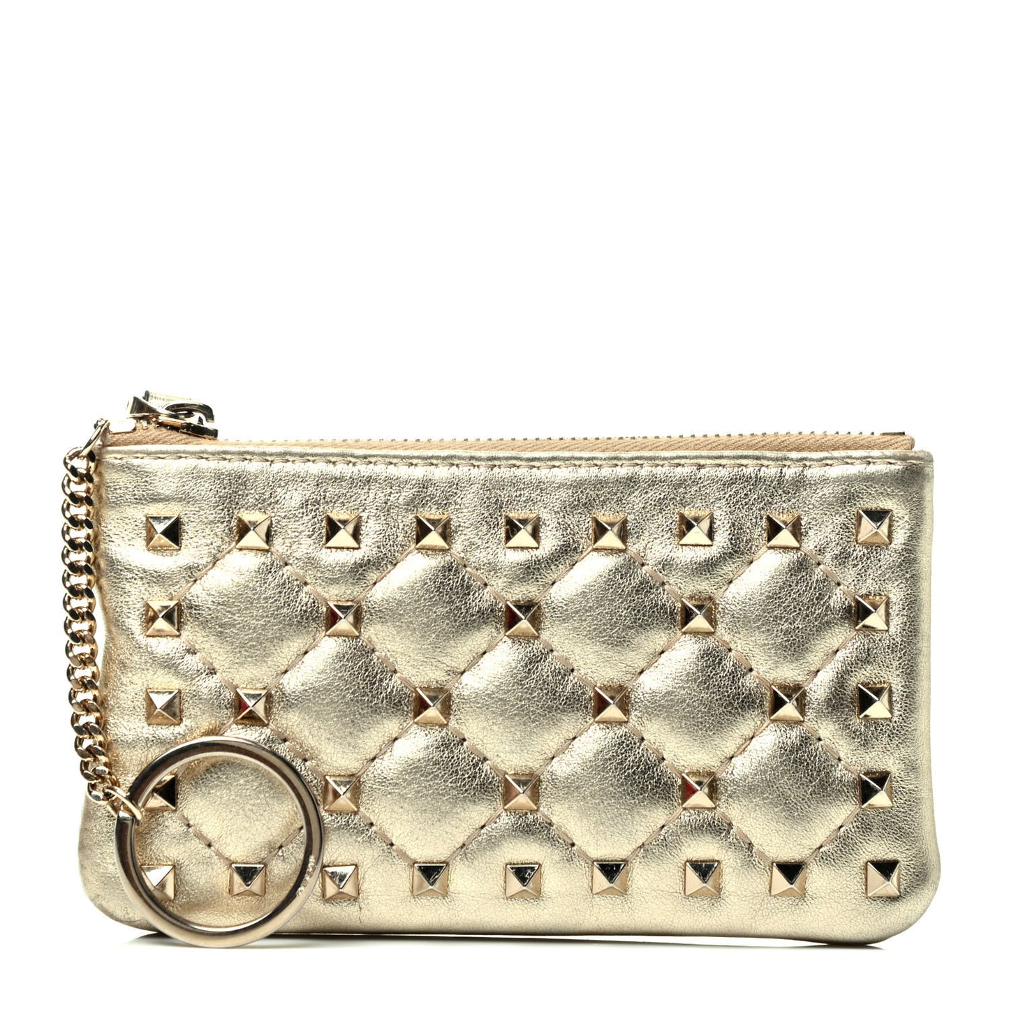 Metallic Nappa Rockstud Spike Key Pouch Platino
