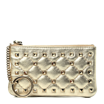Valentino Garavani Metallic Nappa Rockstud Spike Key Pouch Platino 1 of 4