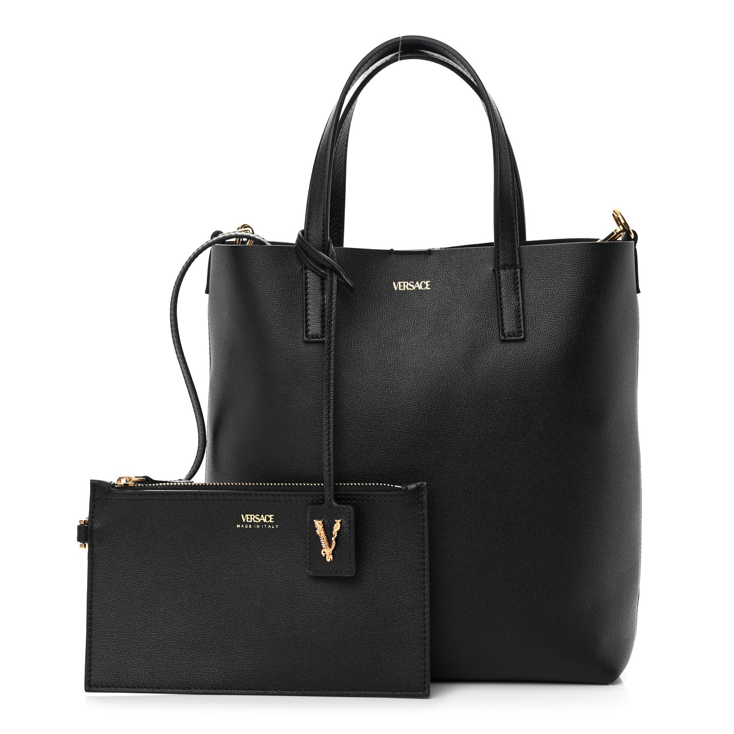 Versace Calfskin Virtus Tote Bag Black 1 of 9