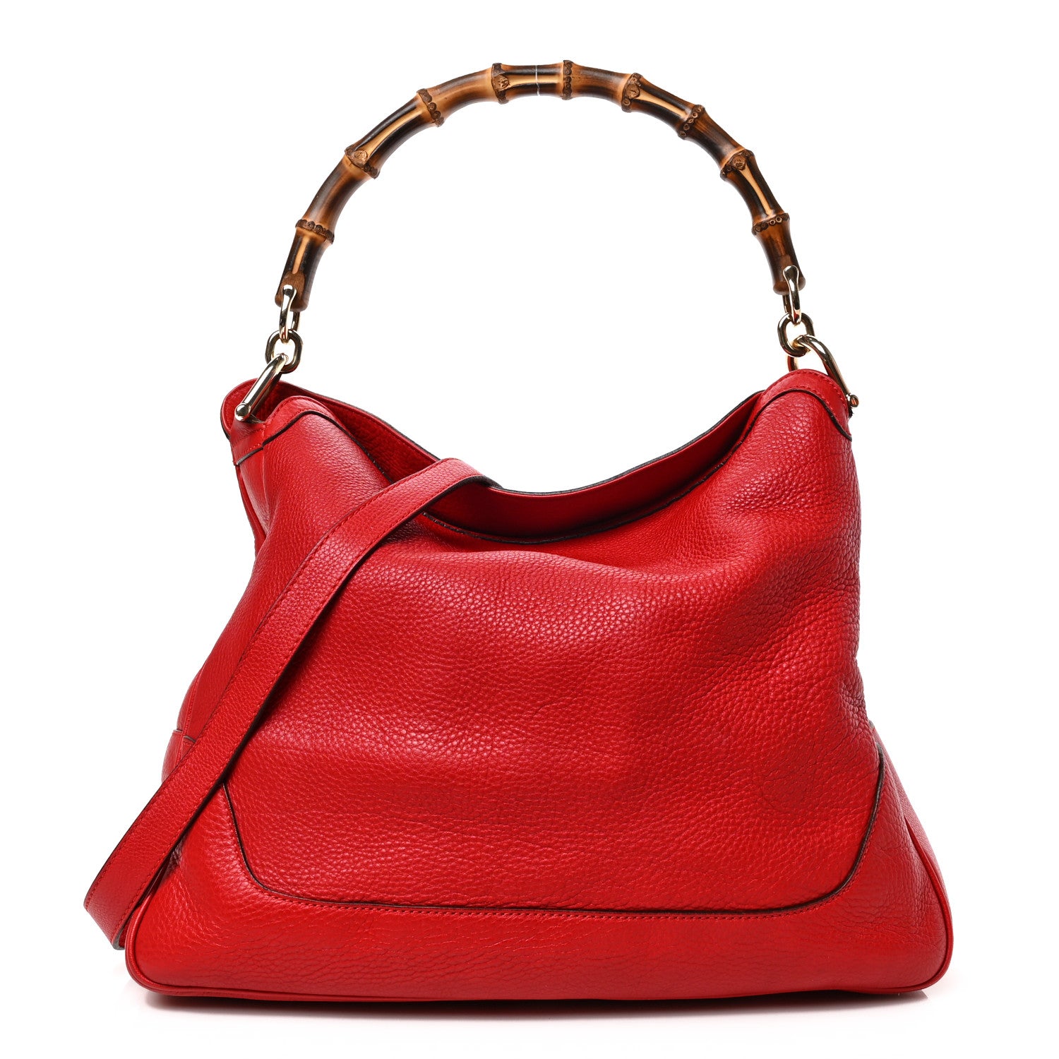 Gucci Pebbled Calfskin Medium Diana Bamboo Shoulder Bag Red 1 of 9