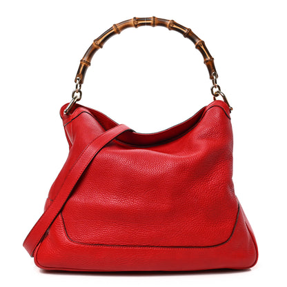 Gucci Pebbled Calfskin Medium Diana Bamboo Shoulder Bag Red 1 of 9