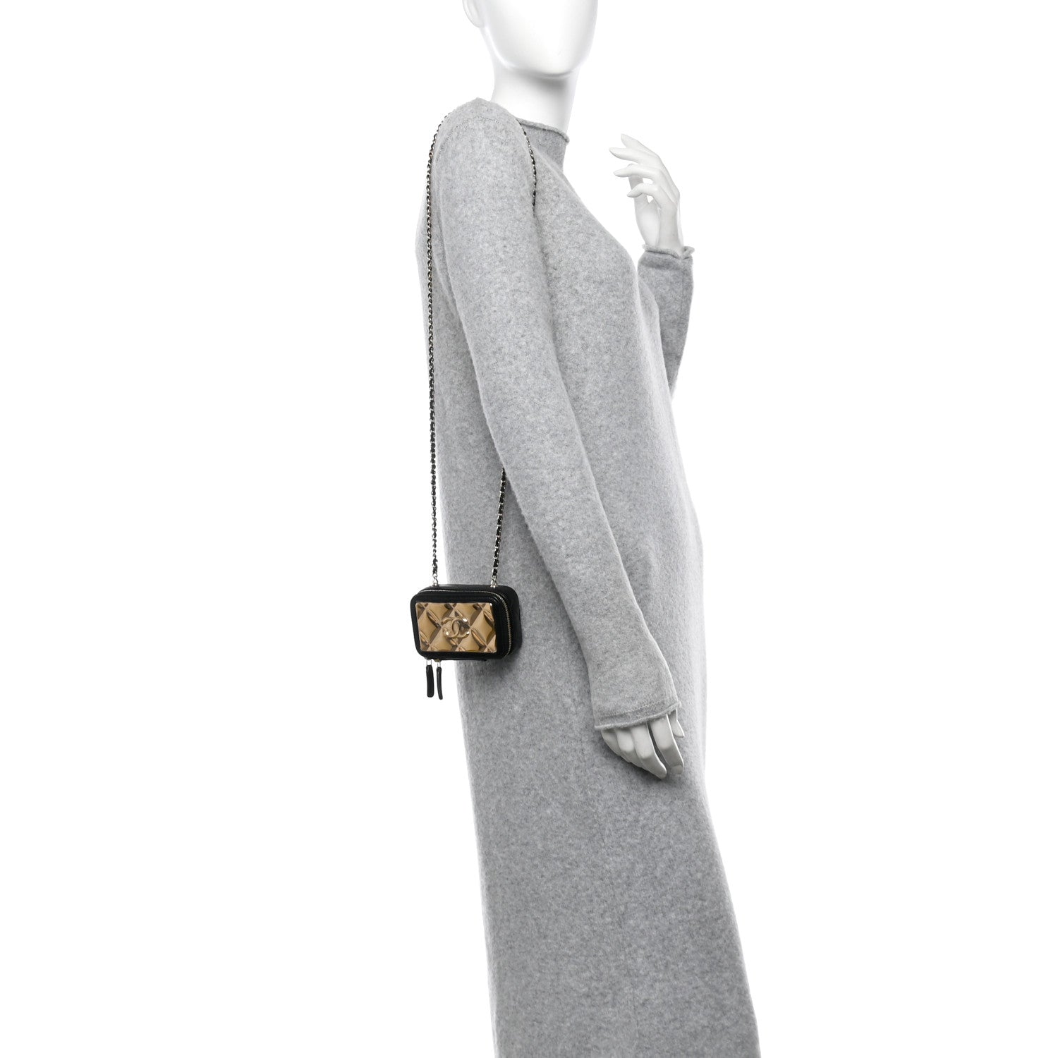 Chanel Lambskin Quilted Mini Golden Plate Clutch With Chain Black 3 of 10