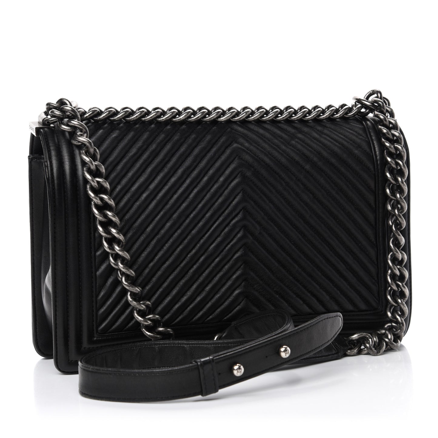 Calfskin Chevron Quilted New Medium Boy Flap Black