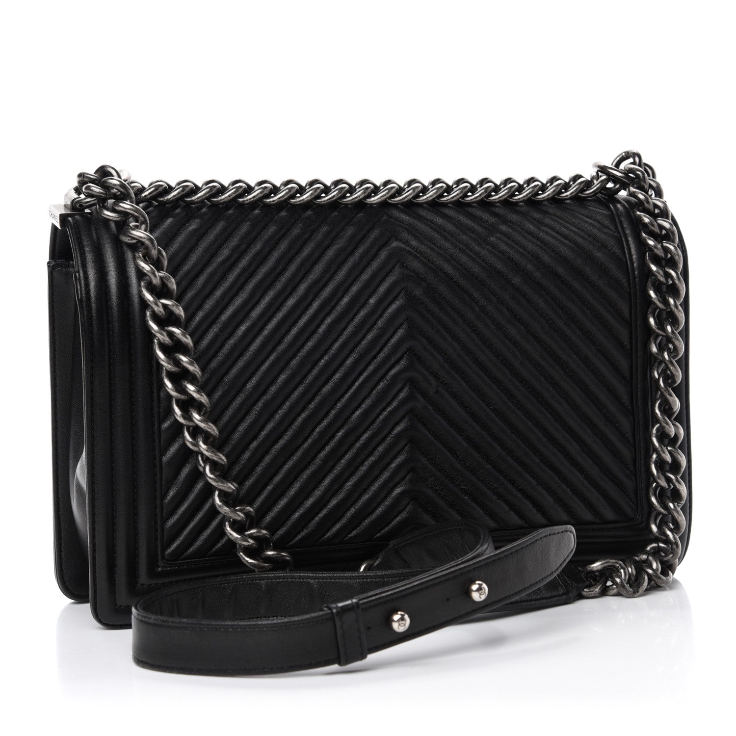 Chanel Calfskin Chevron Quilted New Medium Boy Flap Black 3 of 10