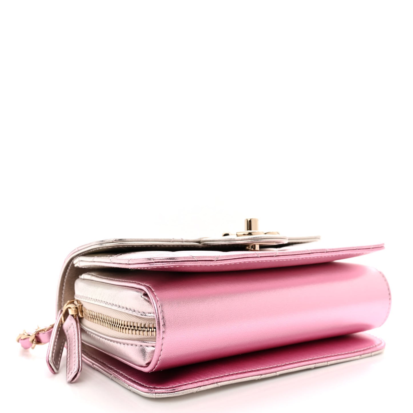 Metallic Lambskin Like A Wallet Flap Golden Pink