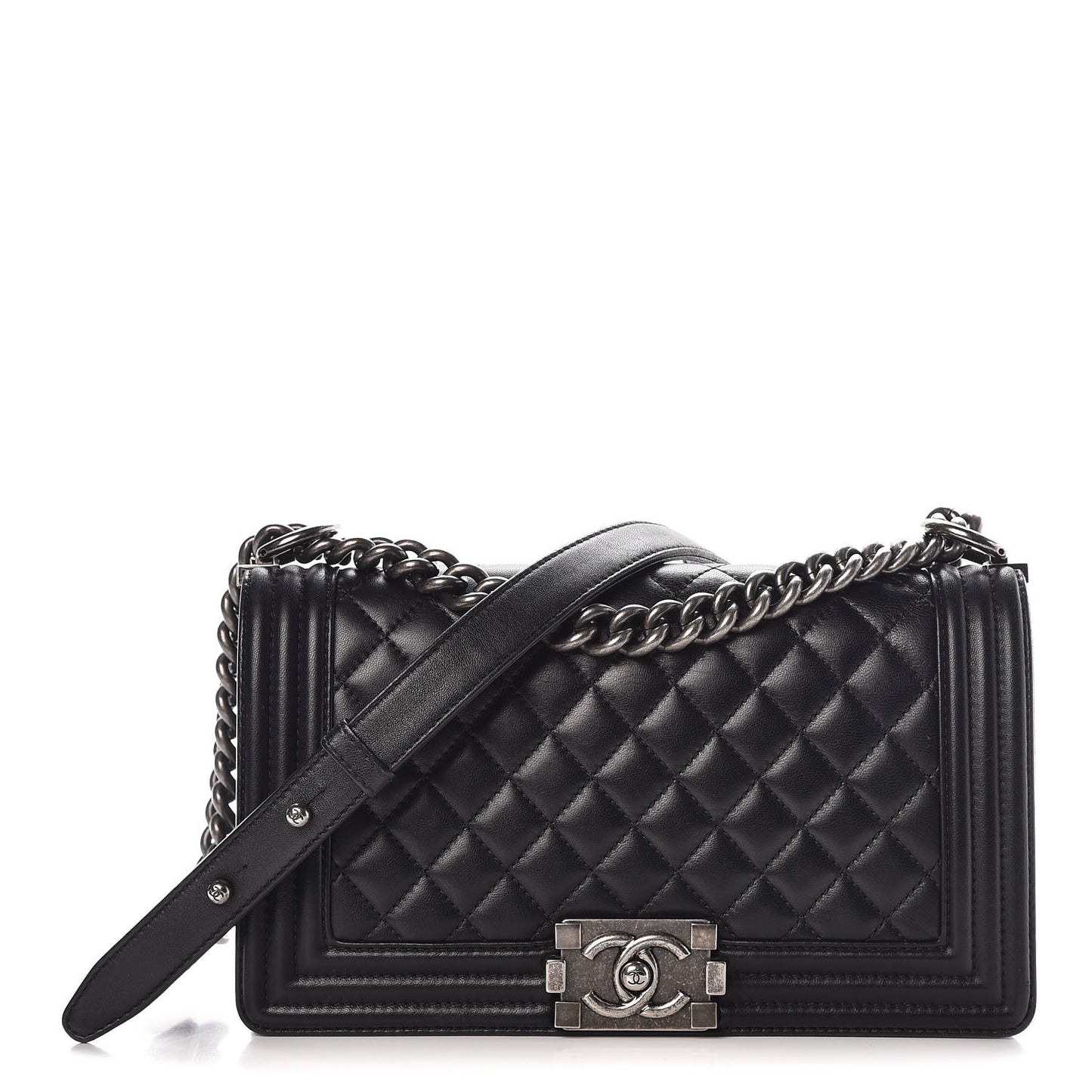 Lambskin Quilted Medium Boy Flap Black