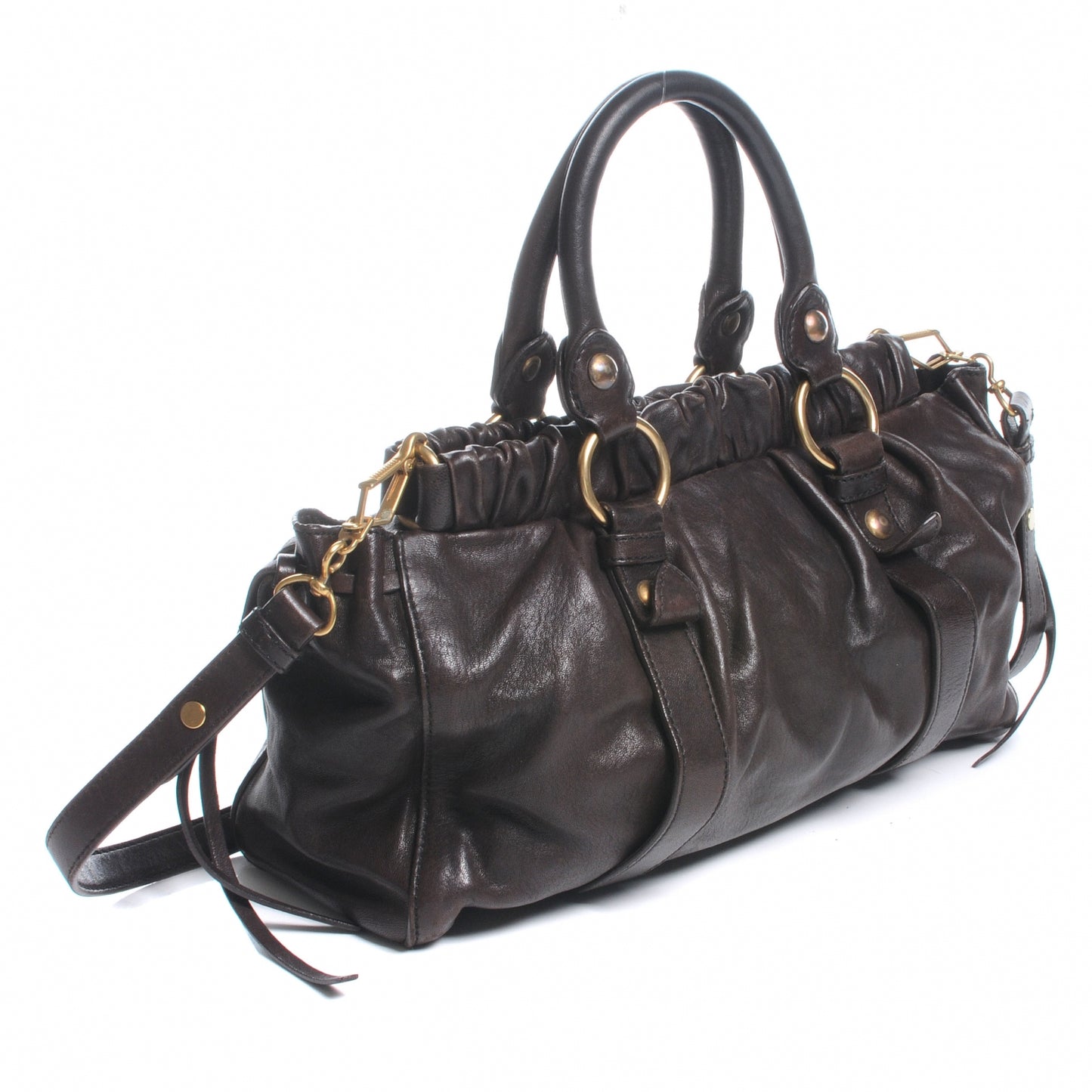Leather Gathered Tote Brown